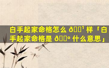 白手起家命格怎么 🌹 样「白手起家命格是 🌺 什么意思」